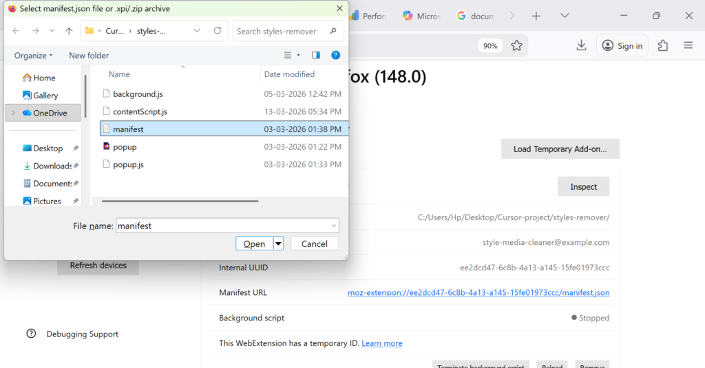 select manifest browser extension
